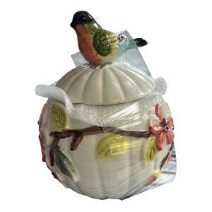Corner Ruby Botanical Collection Birds & Flowers Ceramic Sugar With Lid BRANDNEW